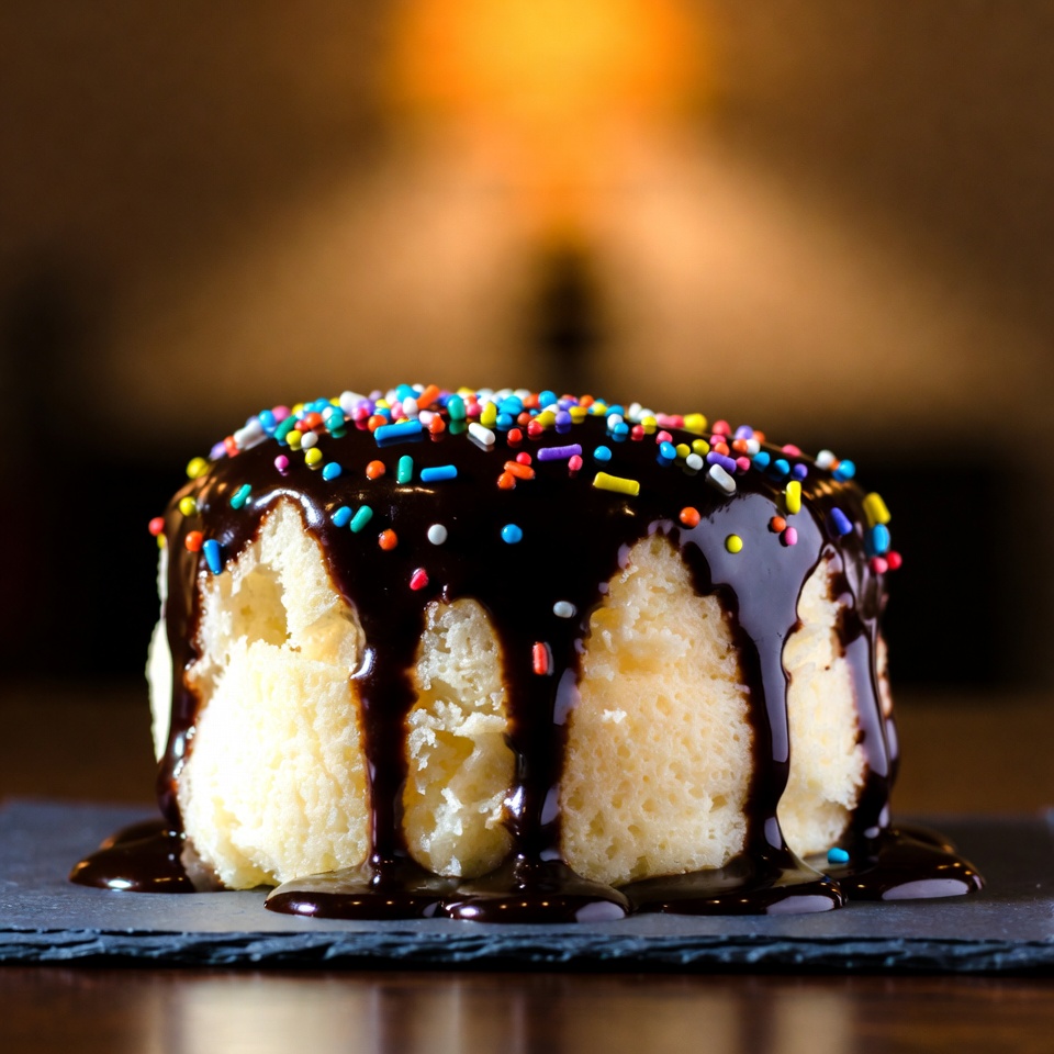 Cake with chocolate sauce and sprinkles Cake with chocolate sauce and sprinkles