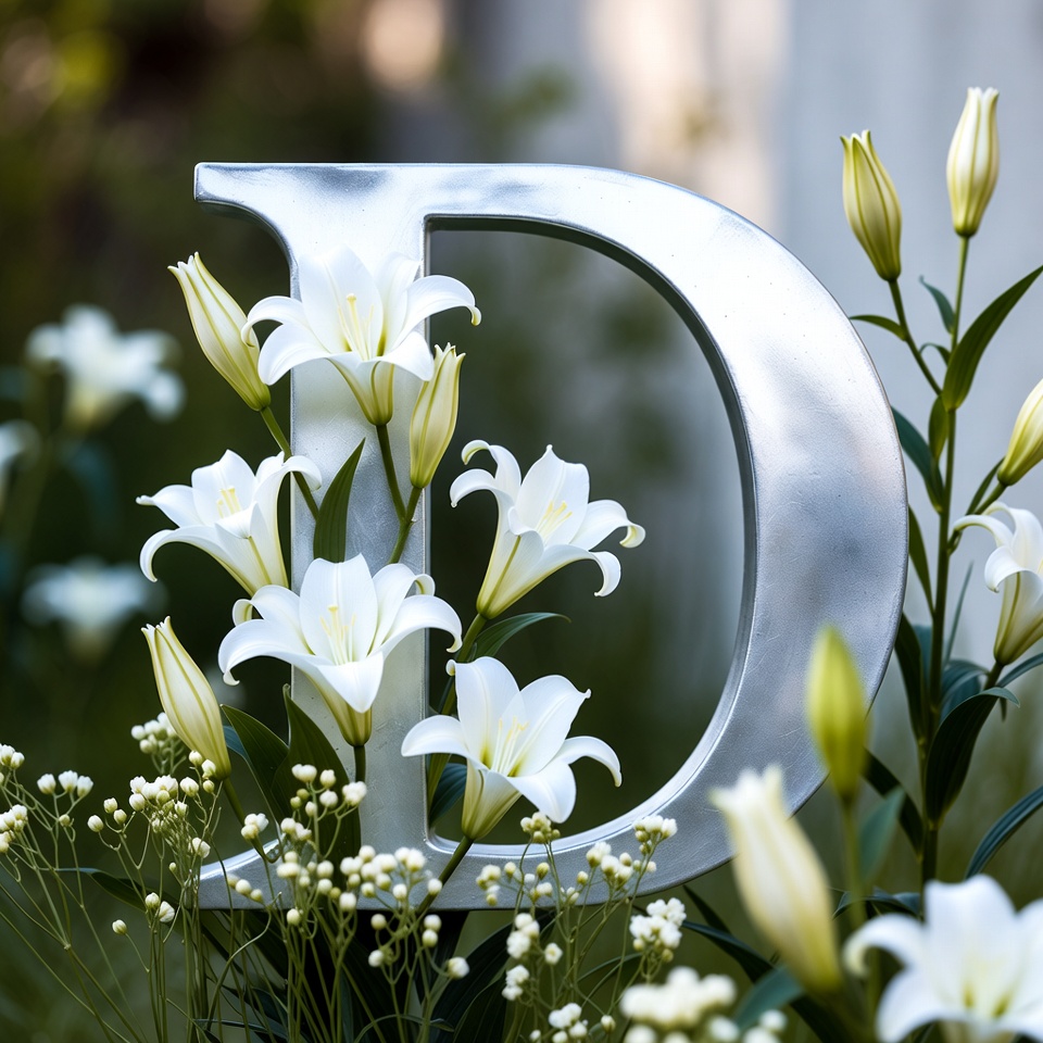 Large letter d with flowers in garden Large letter d with flowers in garden
