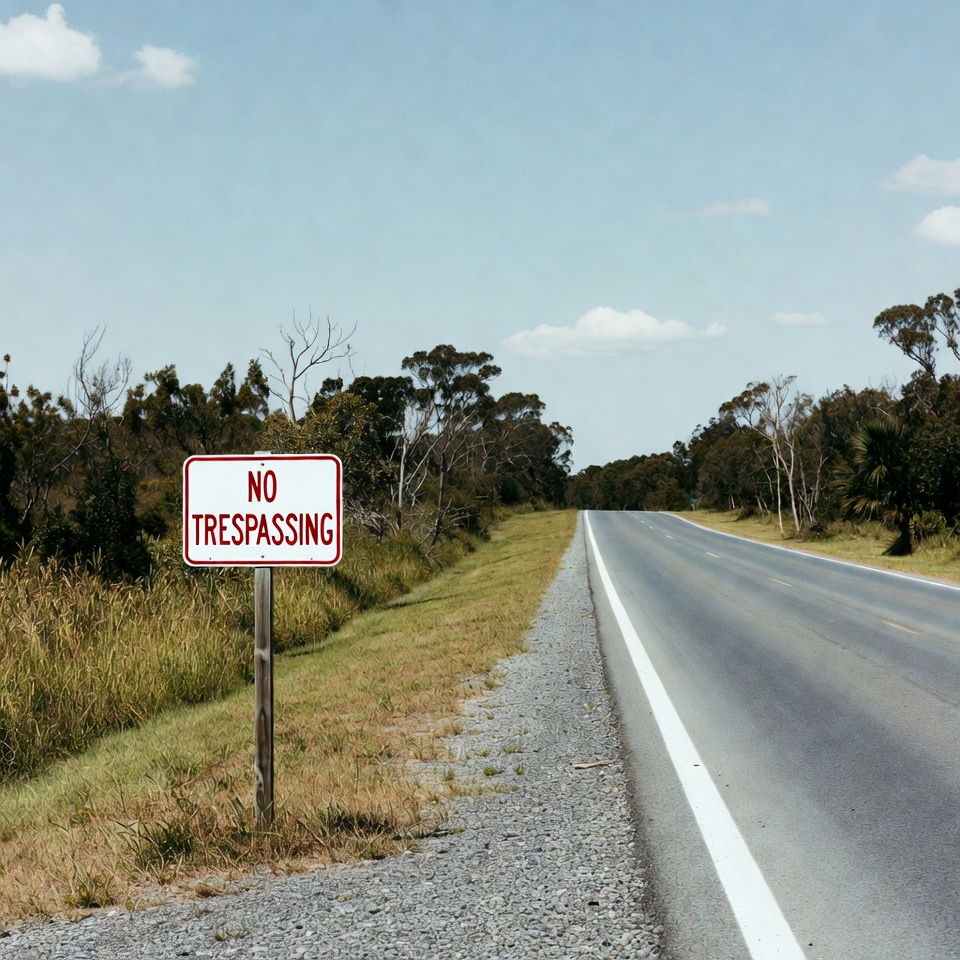 No trespassing sign on roadside No trespassing sign on roadside