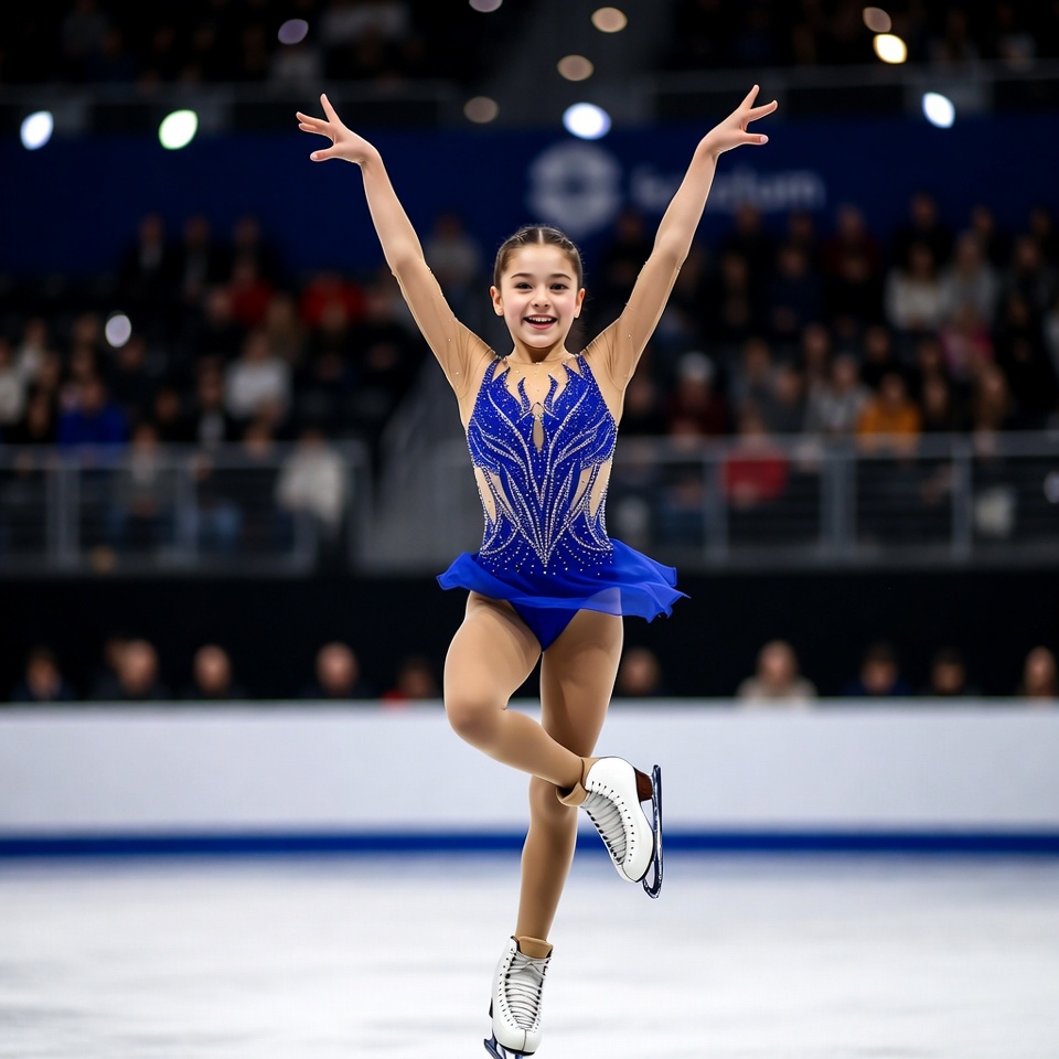 Young skater performs in competition Young skater performs in competition