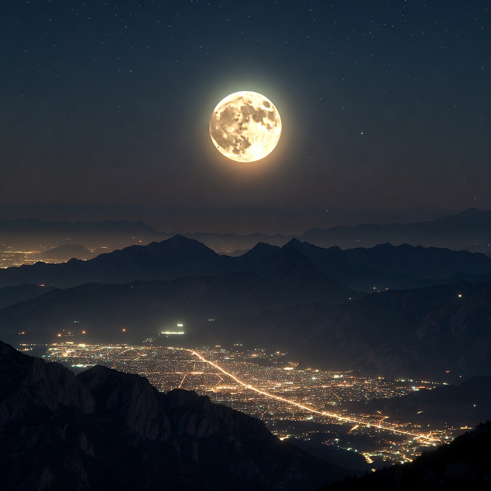 Moonshine over city and mountains Moonshine over city and mountains