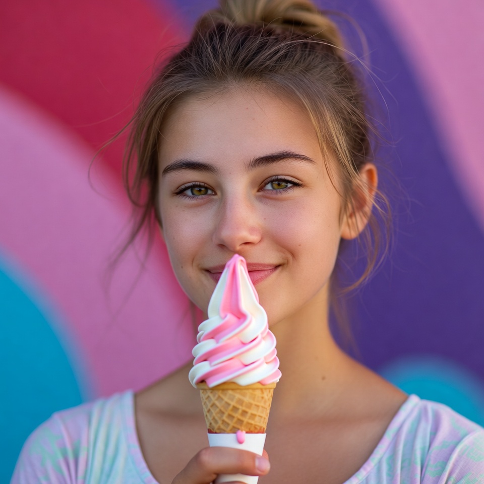 Young girl enjoys ice cream cone Young girl enjoys ice cream cone