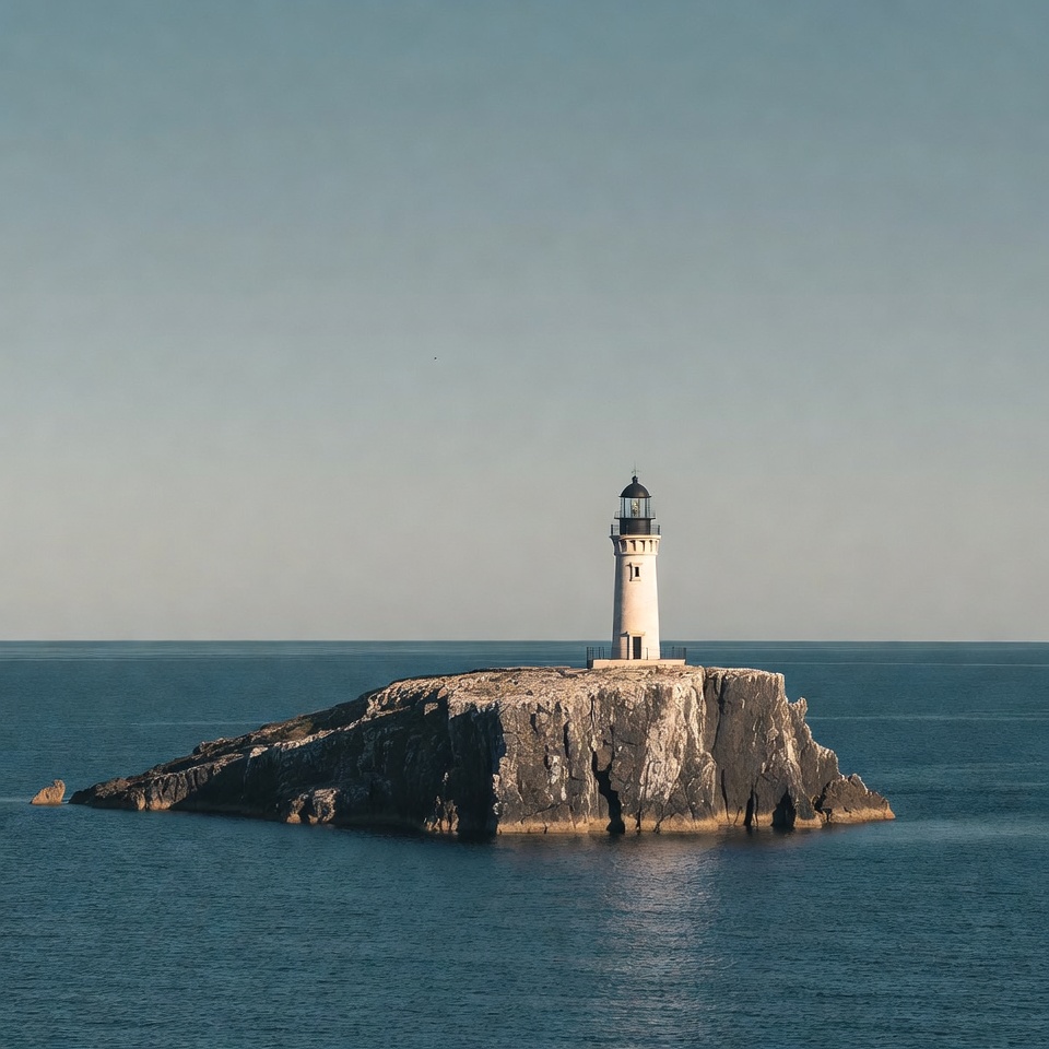 Lighthouse stands on rocky island Lighthouse stands on rocky island