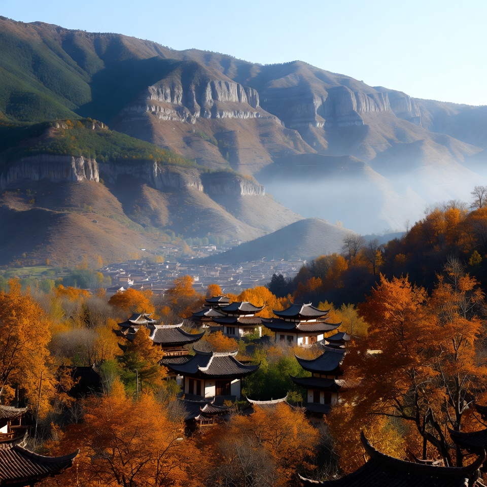 Autumn view of mountains and village Autumn view of mountains and village