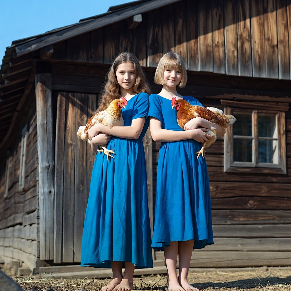 Girls holding chickens outdoors Girls holding chickens outdoors