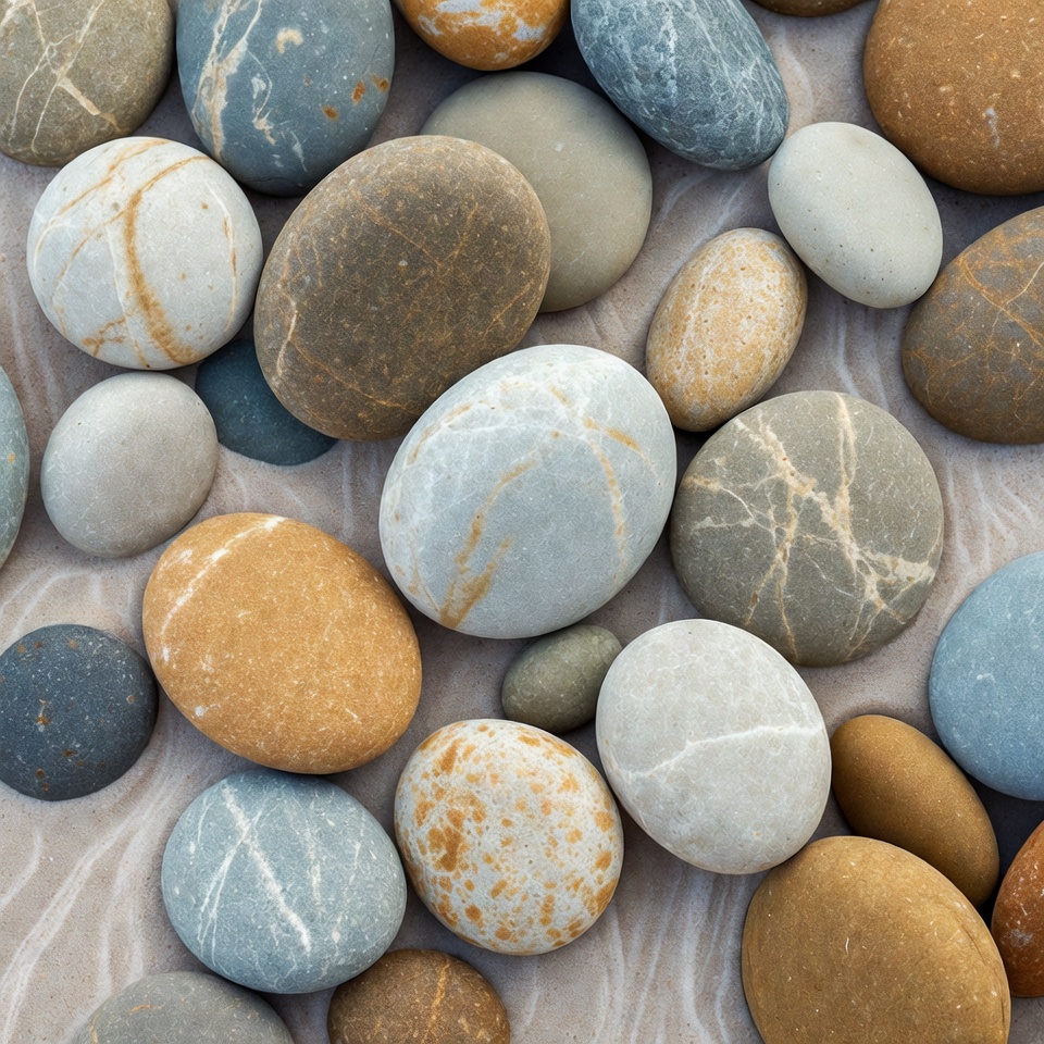 Different stones on sandy surface Different stones on sandy surface