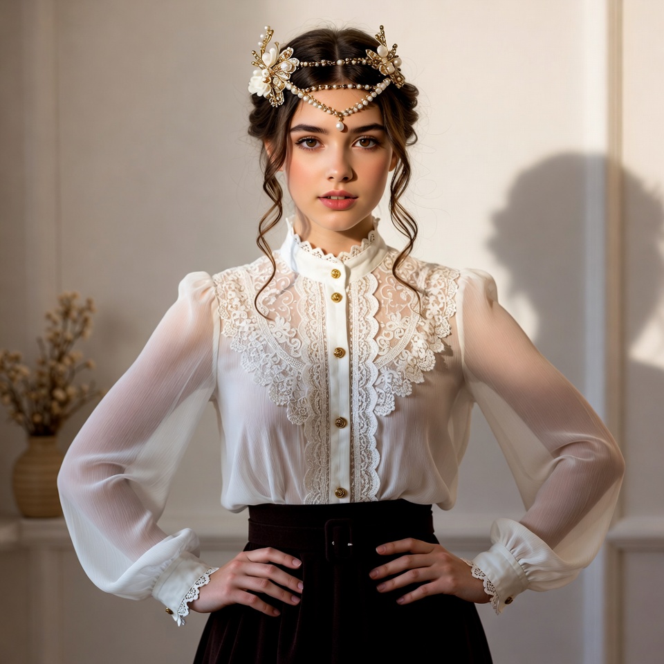 Woman in white blouse with accessories Woman in white blouse with accessories