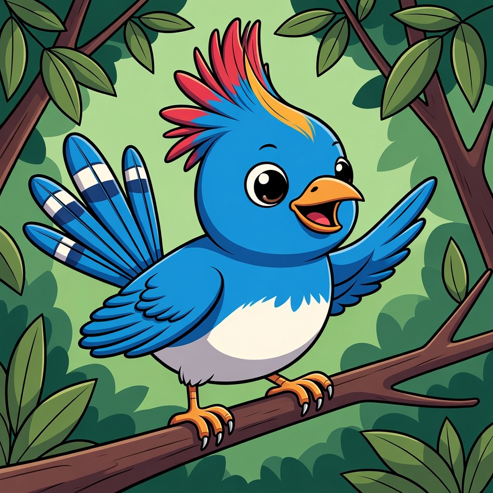 Colorful bird on branch in forest Colorful bird on branch in forest