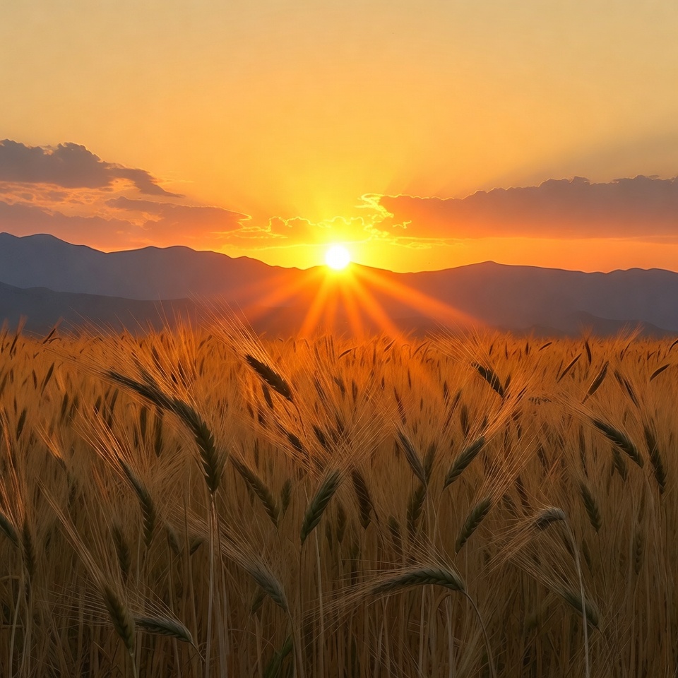 Sunset over golden wheat field Sunset over golden wheat field
