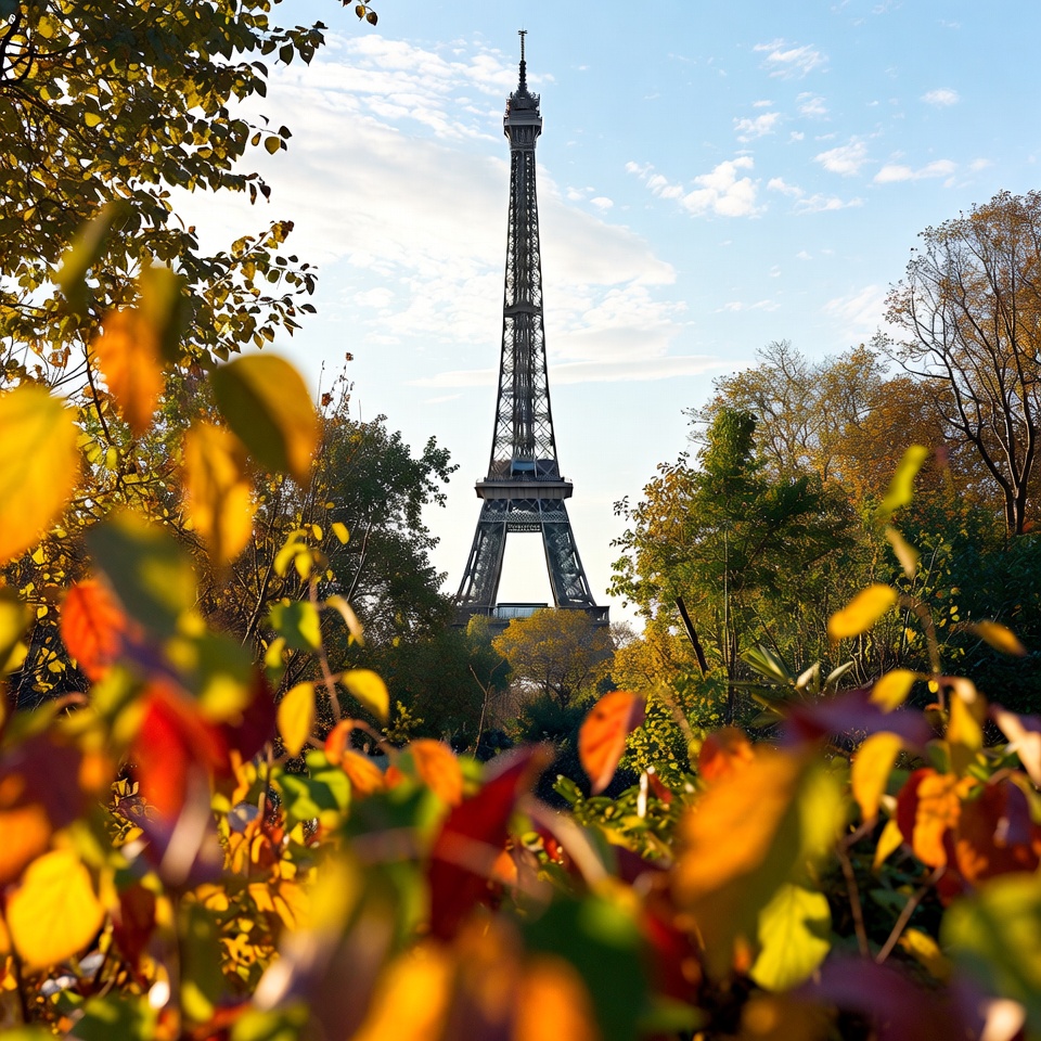 View of eiffel tower through leaves View of eiffel tower through leaves