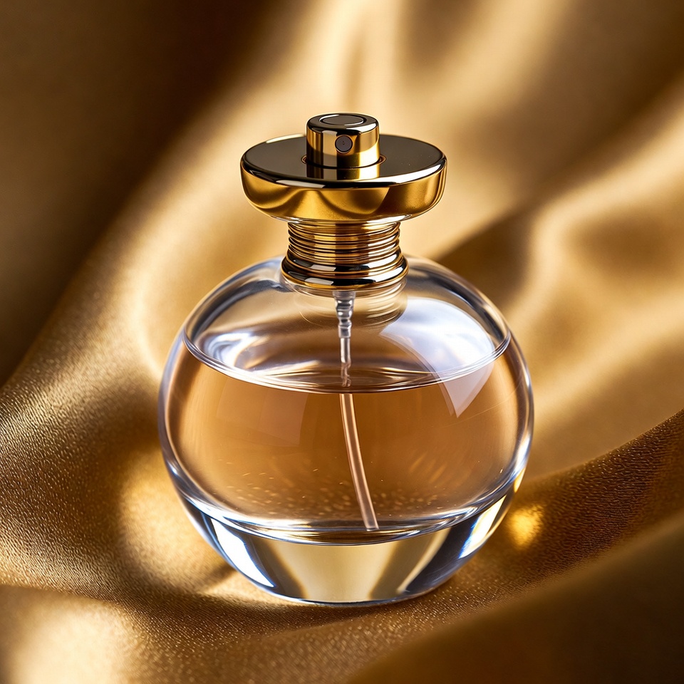 Glass perfume bottle on satin fabric Glass perfume bottle on satin fabric
