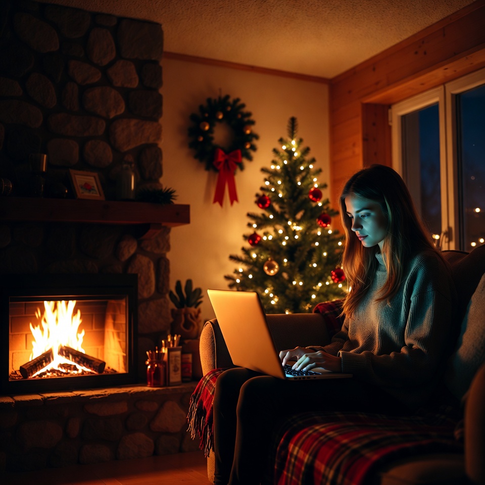 Working by the christmas fire Working by the christmas fire