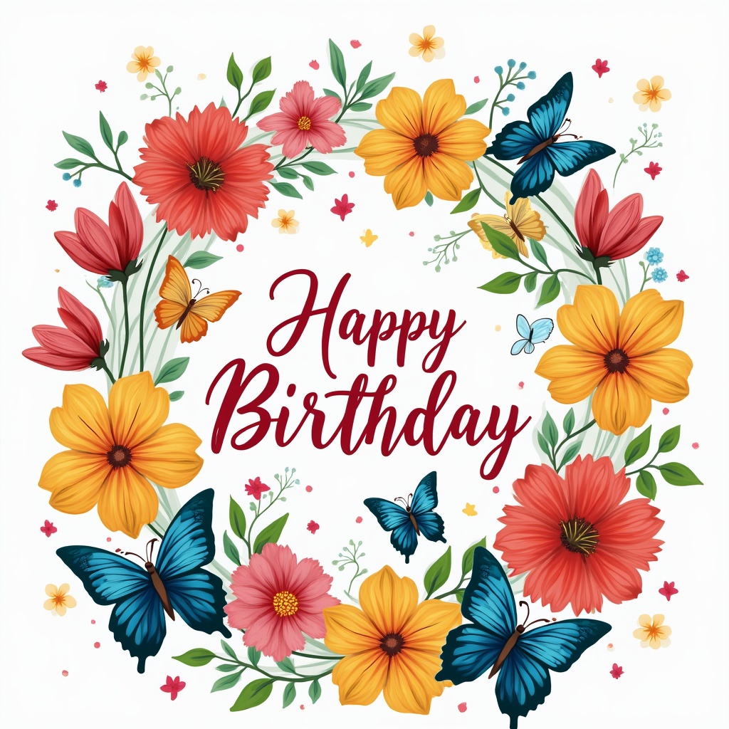 Birthday decoration with flowers and butterflies Birthday decoration with flowers and butterflies