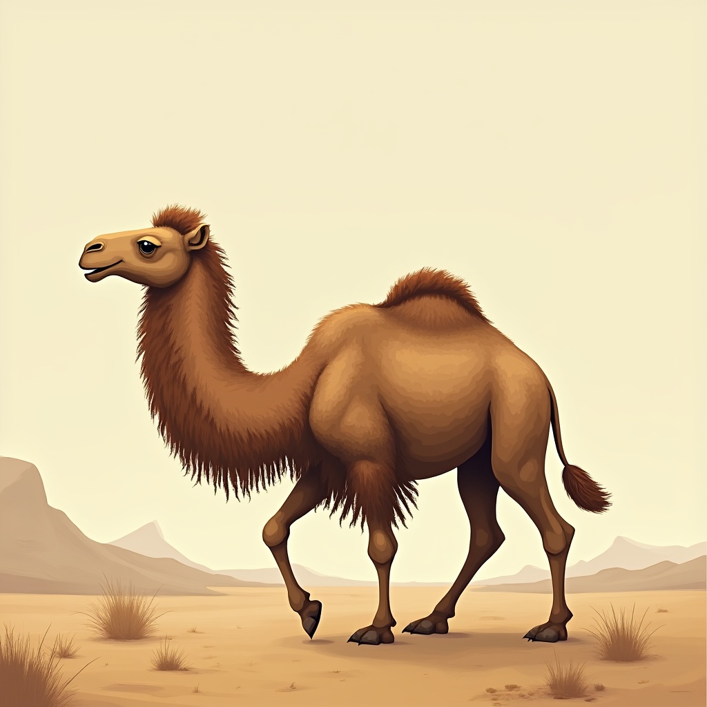 Camel walking in desert landscape Camel walking in desert landscape