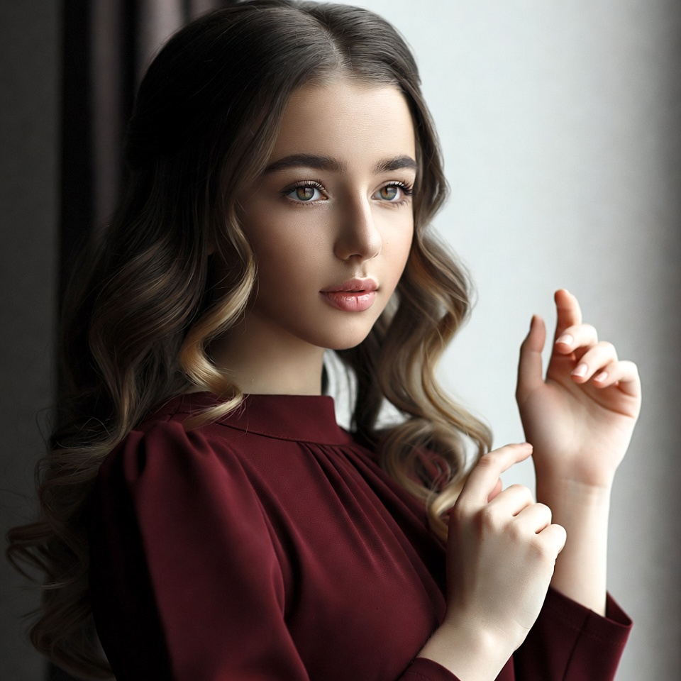 Young woman by the window looking thoughtful Young woman by the window looking thoughtful