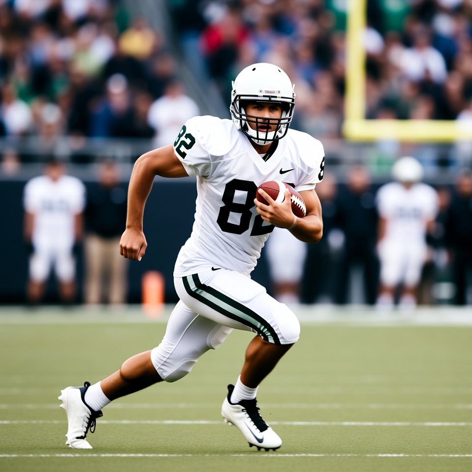 Football player runs with ball during game Football player runs with ball during game