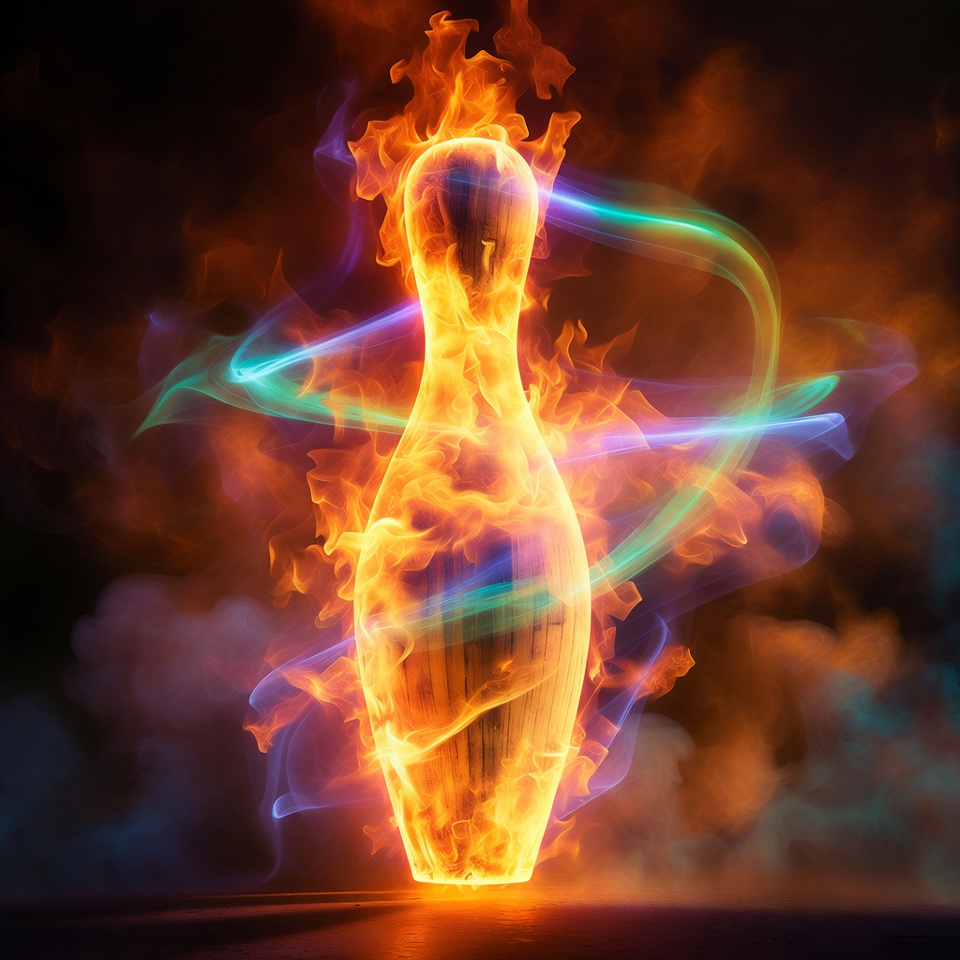 Burning bowling pin in motion Burning bowling pin in motion