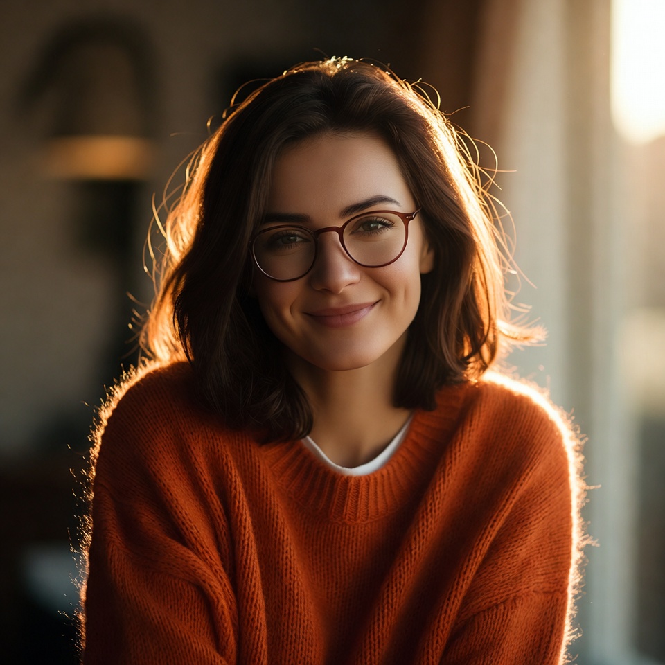 Smiling woman in warm sweater Smiling woman in warm sweater