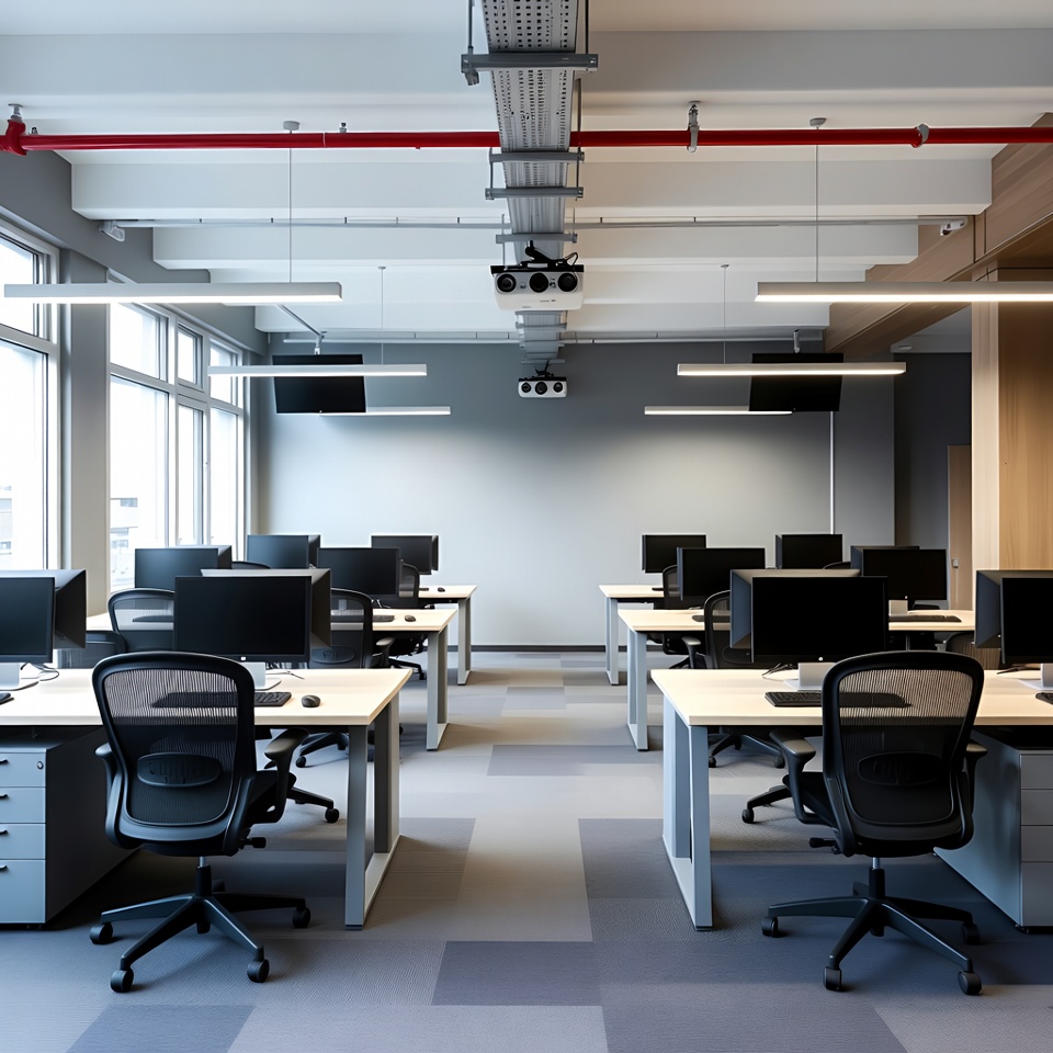 Modern office with workstations and computers Modern office with workstations and computers