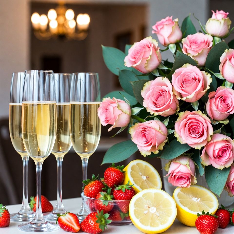 Celebration with drinks and fruit Celebration with drinks and fruit