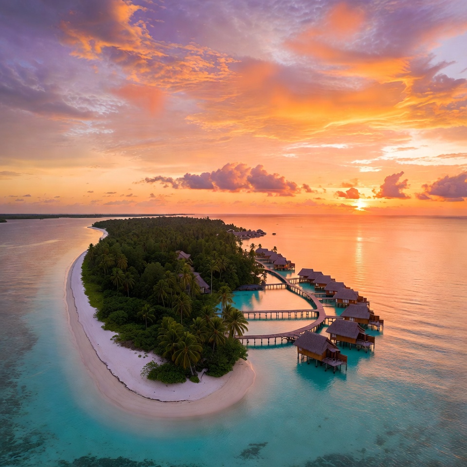 Sunset over tropical island resort Sunset over tropical island resort