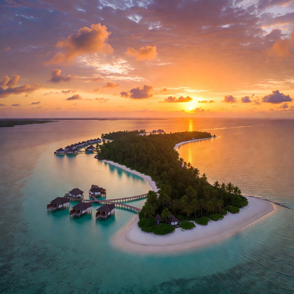 Sunset over island resort in maldives Sunset over island resort in maldives