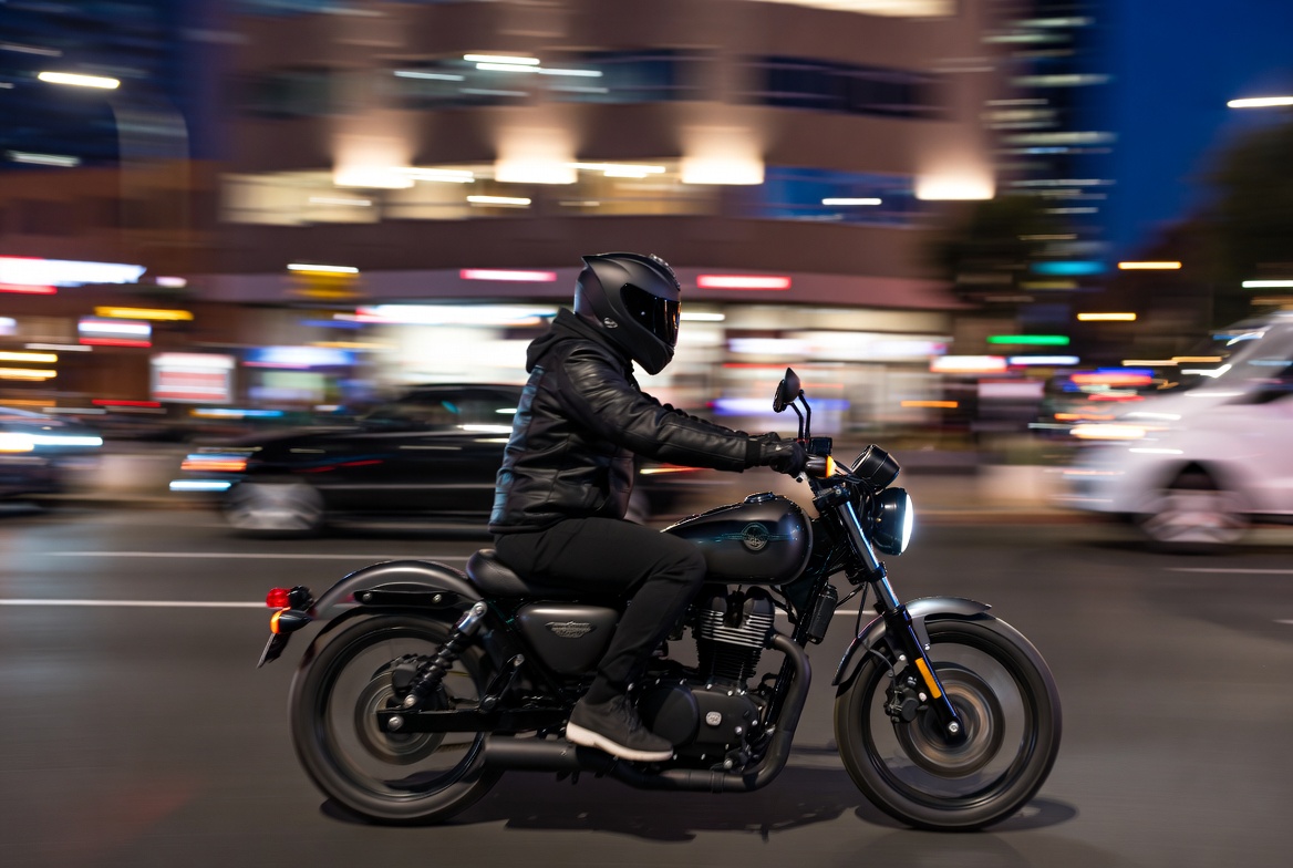 Night ride on a motorcycle in the city Night ride on a motorcycle in the city