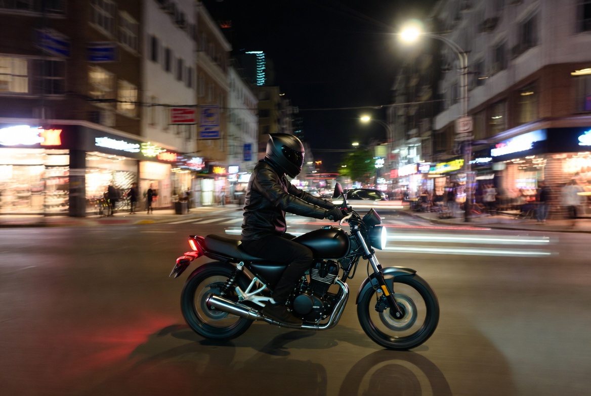 Rider on motorcycle at night Rider on motorcycle at night