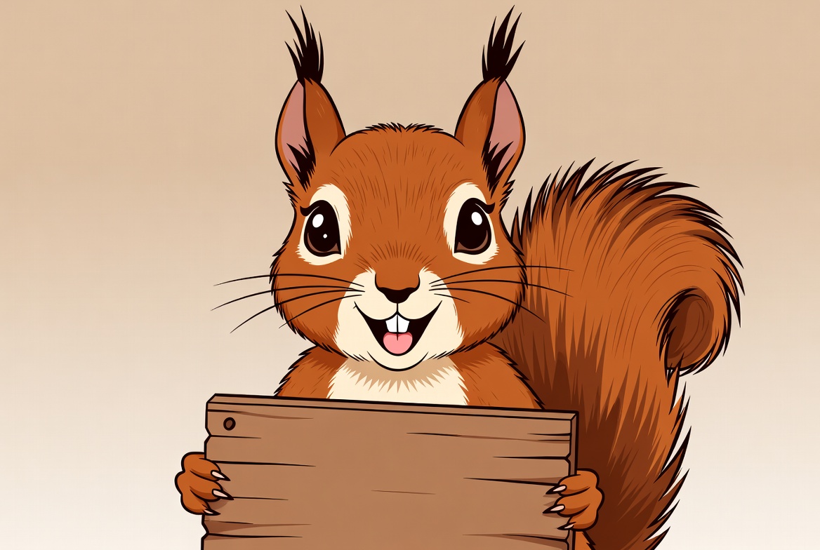 Squirrel holding a wooden sign Squirrel holding a wooden sign