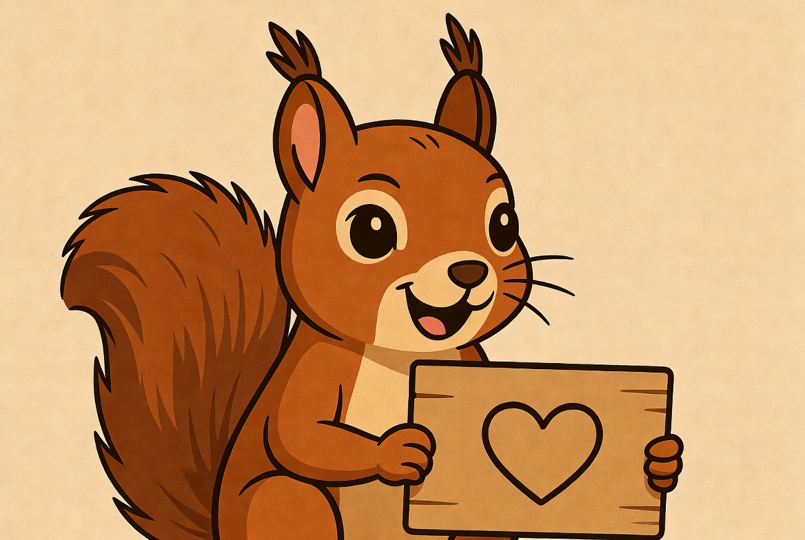 Squirrel holds heart sign Squirrel holds heart sign
