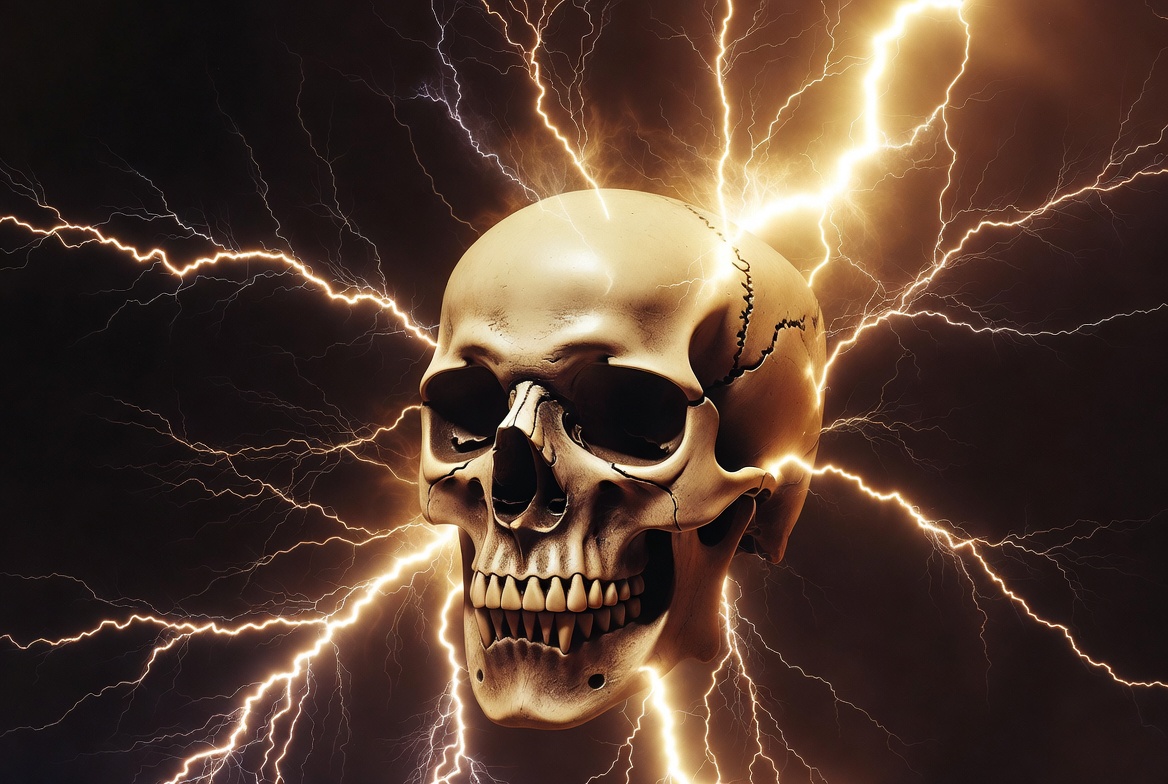 Skull with lightning effects in dark setting Skull with lightning effects in dark setting