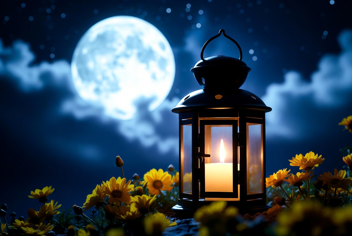 Lantern with candle and moonlight Lantern with candle and moonlight