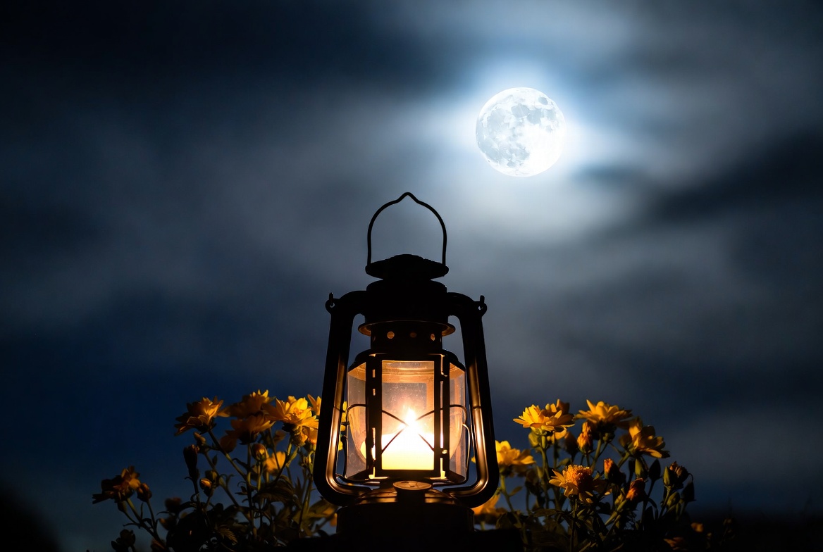 Lantern shines under the full moon Lantern shines under the full moon