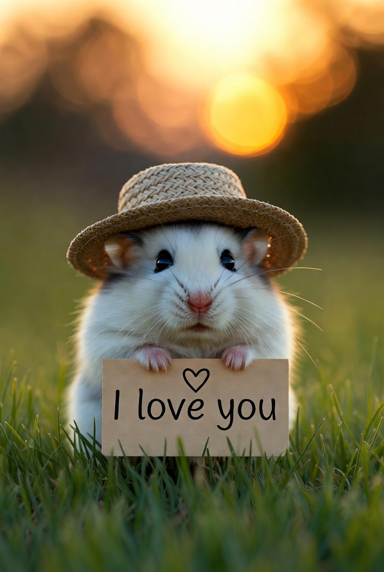 Hamster holding love sign outdoors Hamster holding love sign outdoors