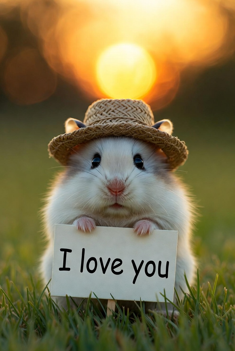 Cute animal holds sign at sunset Cute animal holds sign at sunset