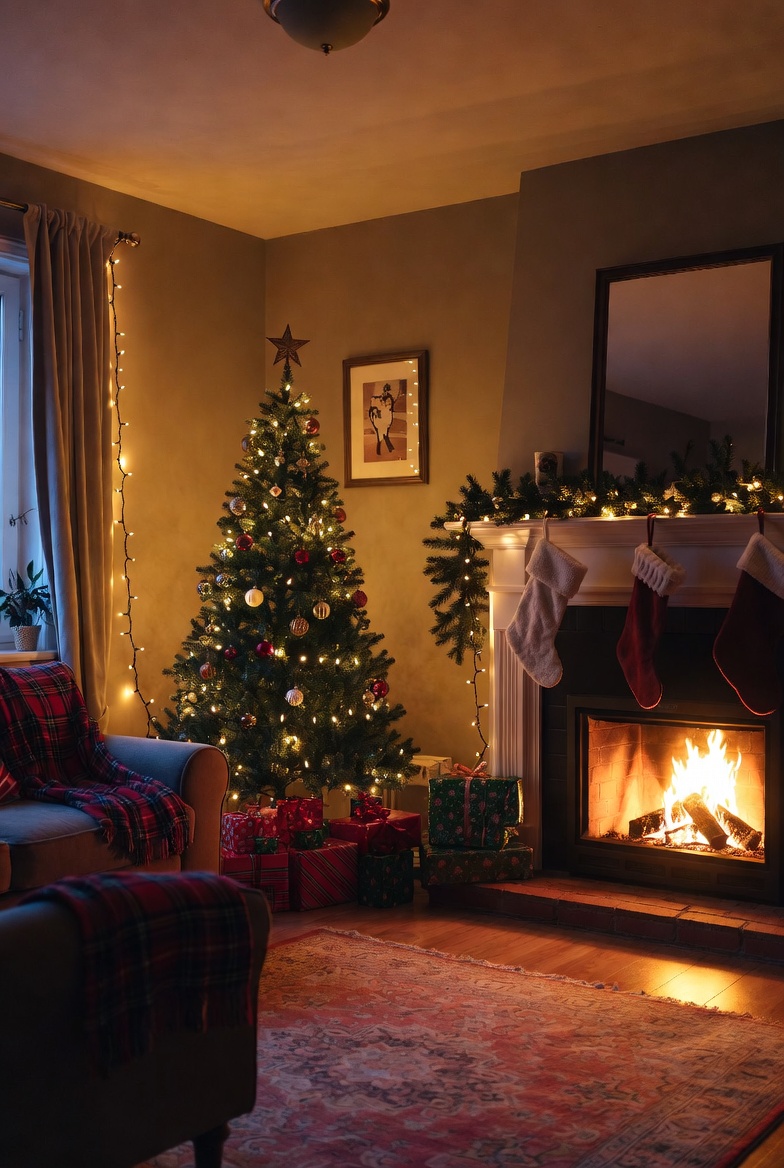 Christmas gathering in cozy living room Christmas gathering in cozy living room