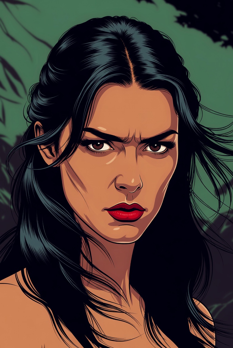 Woman with long black hair in nature Woman with long black hair in nature