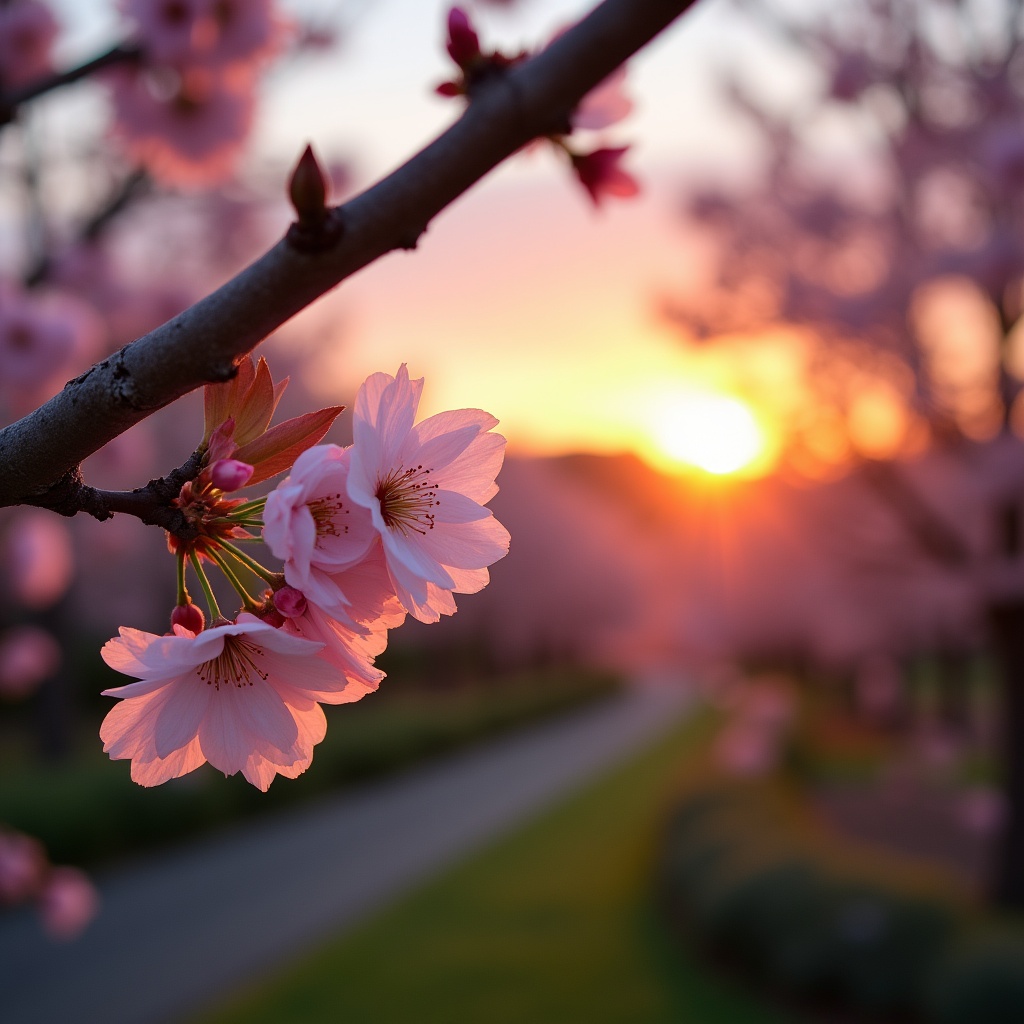 Cherry blossoms at sunset in spring Cherry blossoms at sunset in spring