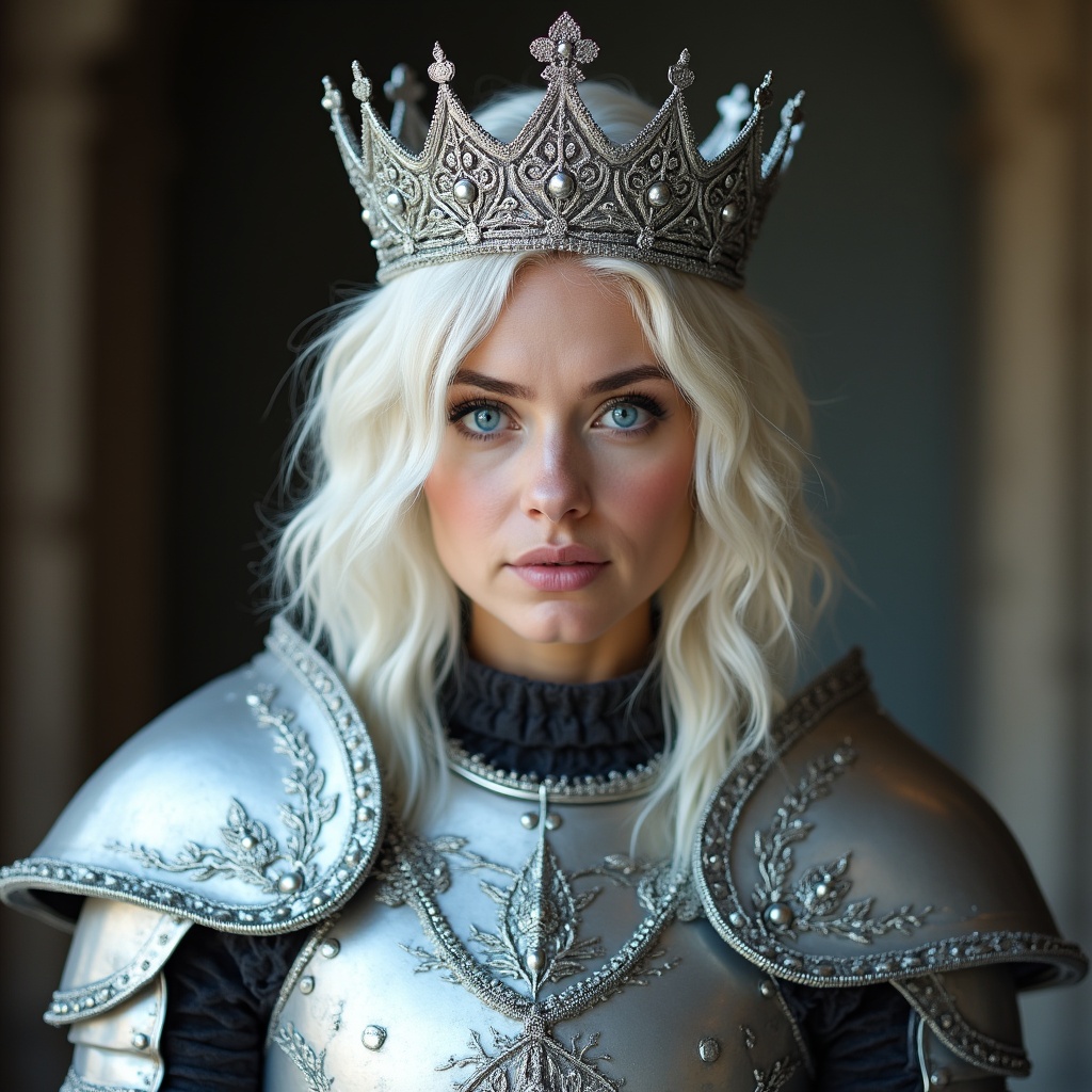 Woman in silver armor with crown Woman in silver armor with crown