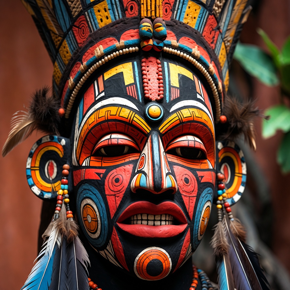 Traditional mask worn during cultural event Traditional mask worn during cultural event