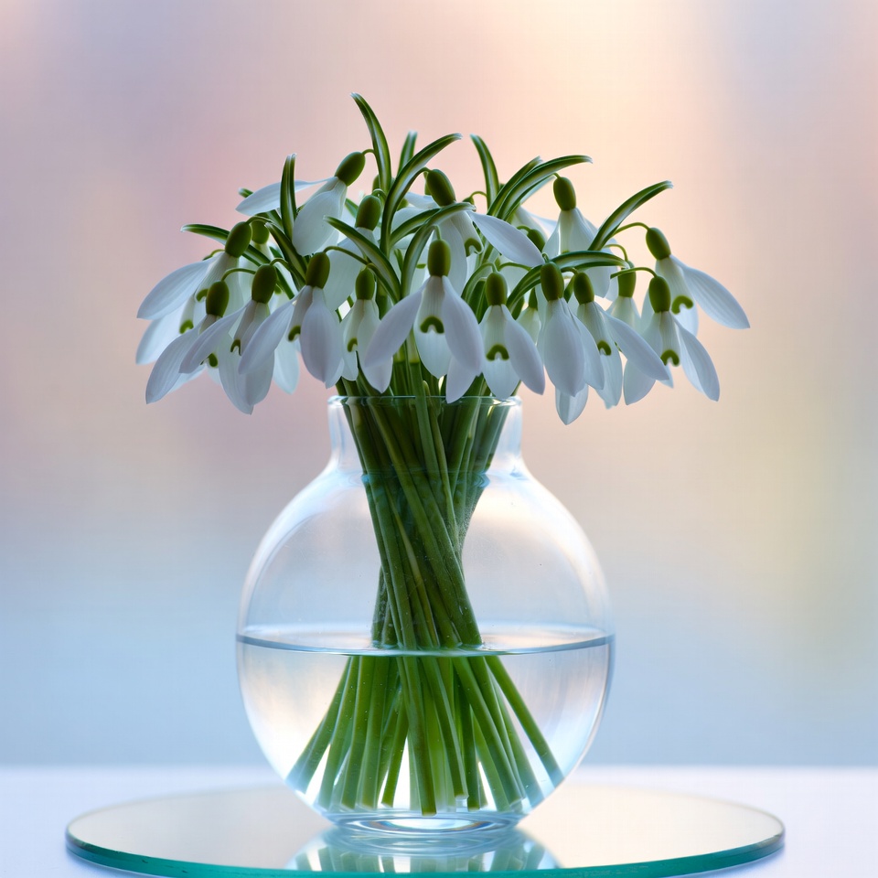 Snowdrop flowers in vase with water Snowdrop flowers in vase with water