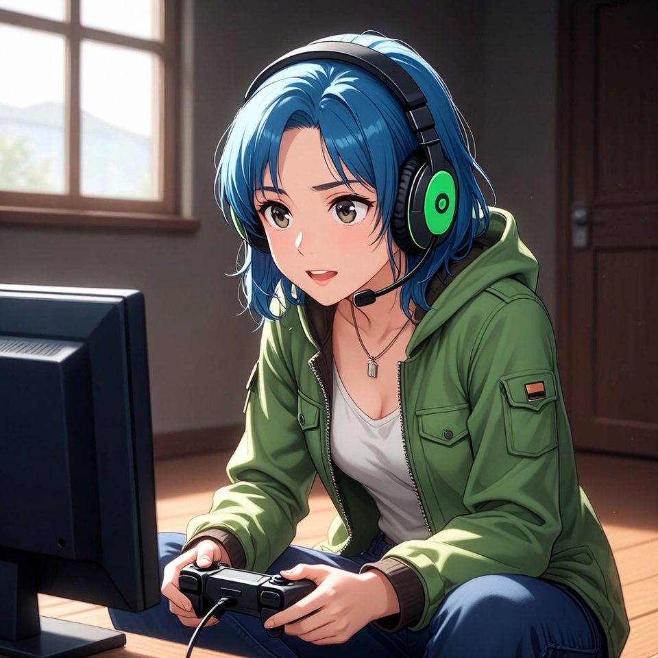 Girl playing video games at home Girl playing video games at home