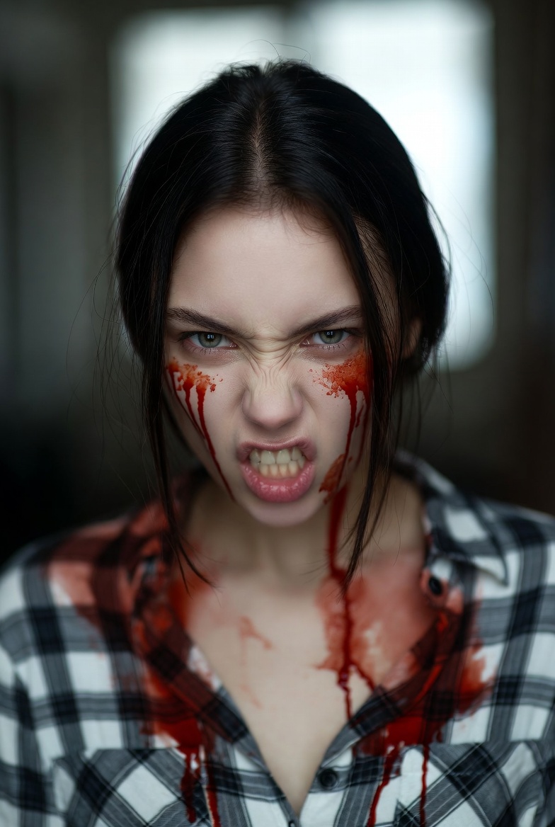 Woman with blood on face Woman with blood on face