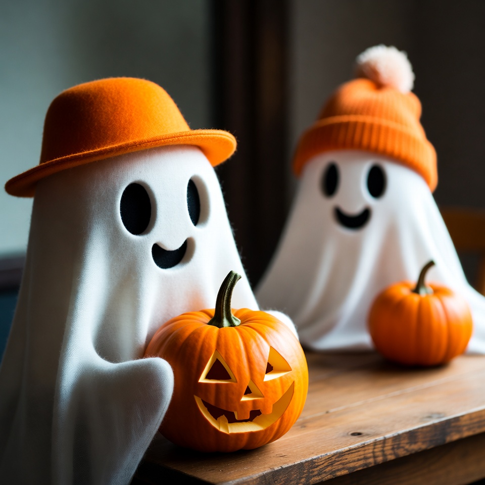 Two ghosts prepare for halloween fun Two ghosts prepare for halloween fun
