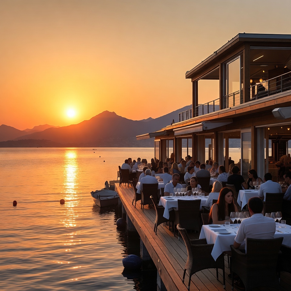 Dining by the sunset on the water Dining by the sunset on the water