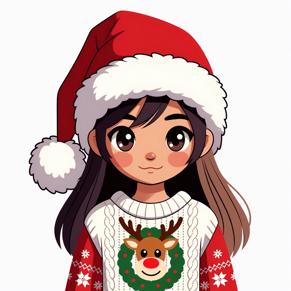 Girl in christmas hat and sweater Girl in christmas hat and sweater