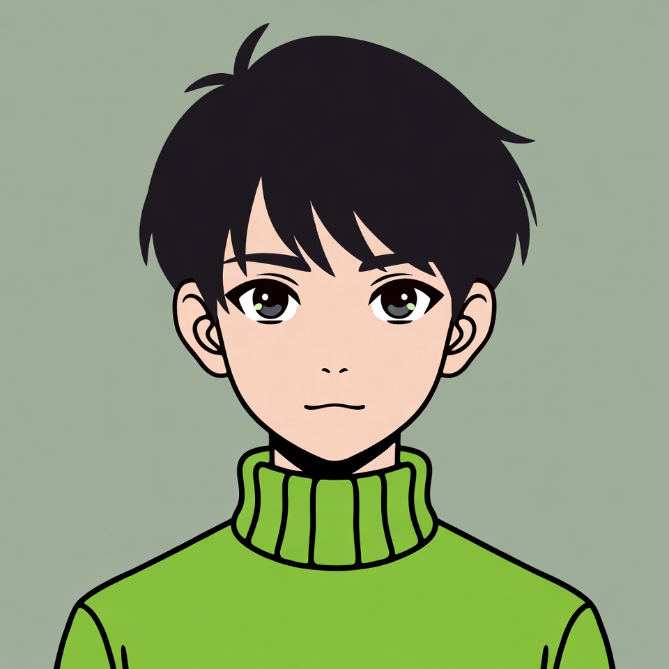 Young boy with simple green sweater Young boy with simple green sweater