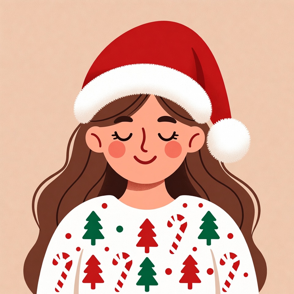 Woman in christmas sweater and hat Woman in christmas sweater and hat