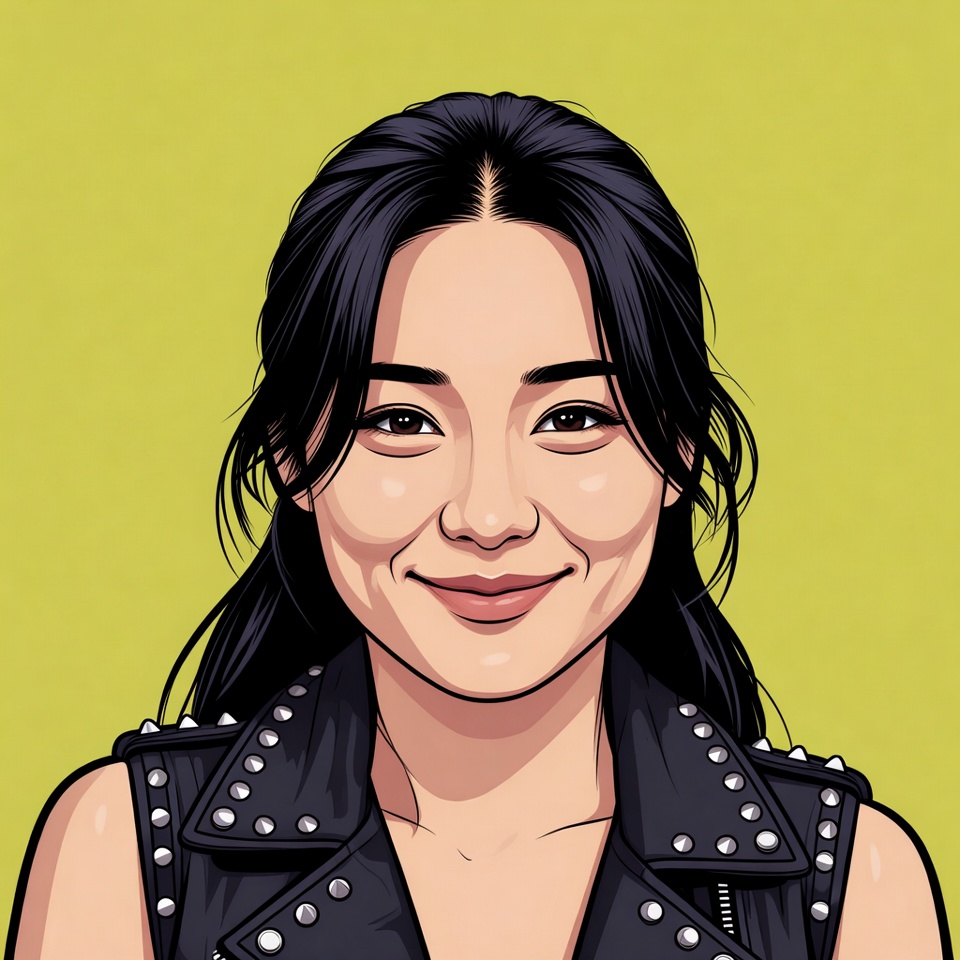 Woman in leather jacket smiling Woman in leather jacket smiling