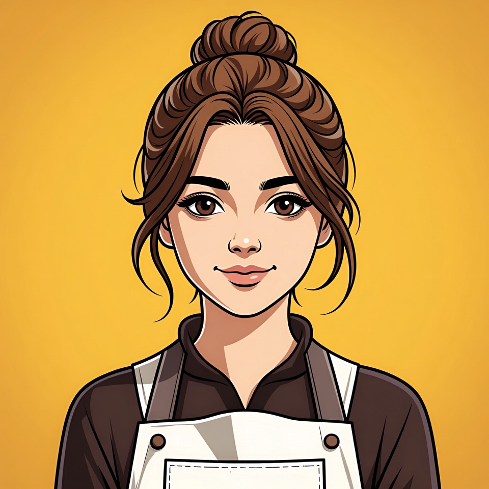 Young woman with brown hair in apron Young woman with brown hair in apron
